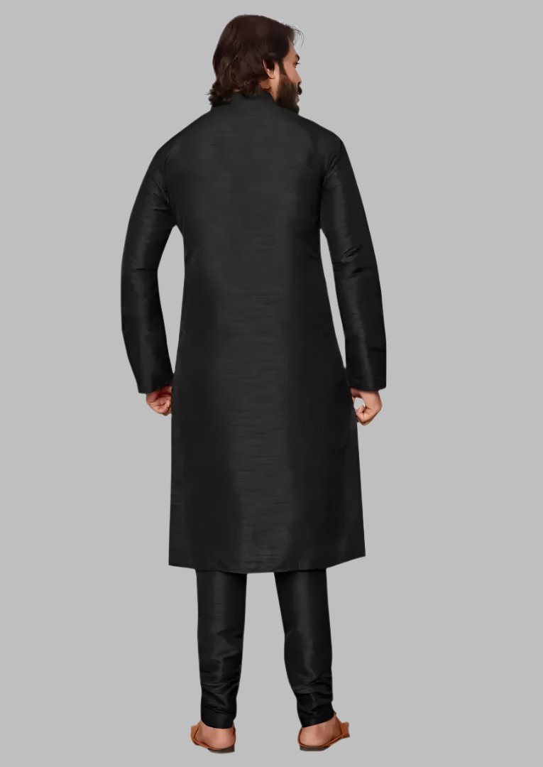 Elegant Black Cotton Solid Cotton Kurta Pyjama Set for Men
Size: S, M, L , XL, XXL, XXXL
 Color:  Black
 Fabric:  Cotton
 Type:  Kurta Sets
 Style:  Solid
 Design Type:  Kurta & Bottom Sets
Indulge in comfort and style with our Elegant Black Cotton Kurta Pyjama Set for Men. Made with high quality cotton, this set offers a soft and breathable fabric that ensures maximum comfort. The solid black design adds a touch of elegance, making it suitable for an